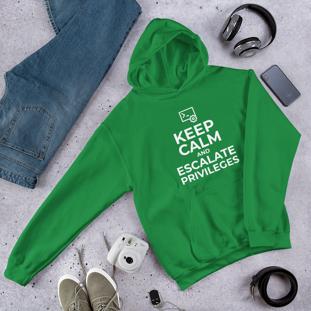 Keep calm and escalate privileges - Unisex Hoodie (white text)