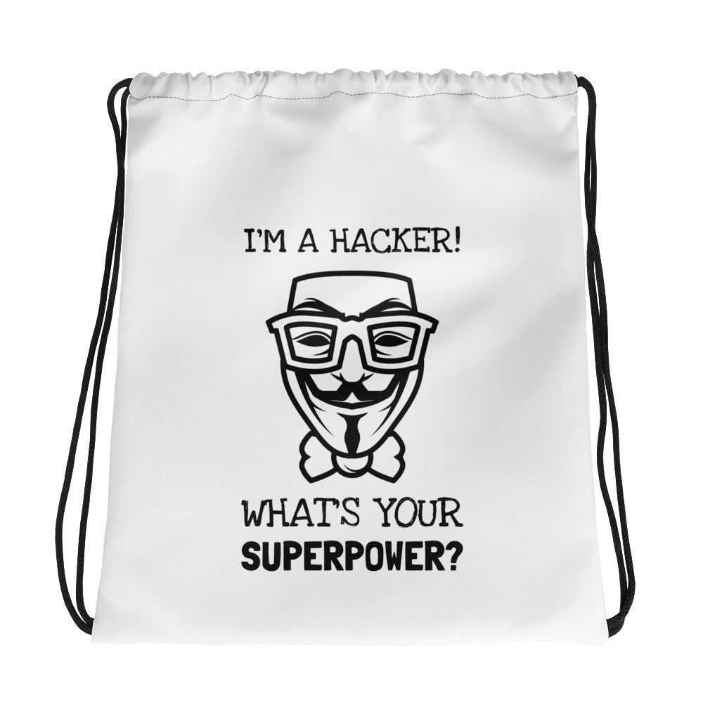I'm a hacker! What's your superpower? - Drawstring bag