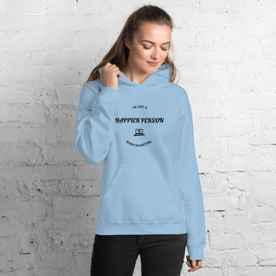I'm a happier person when I'm hacking - Unisex Hoodie (black text)