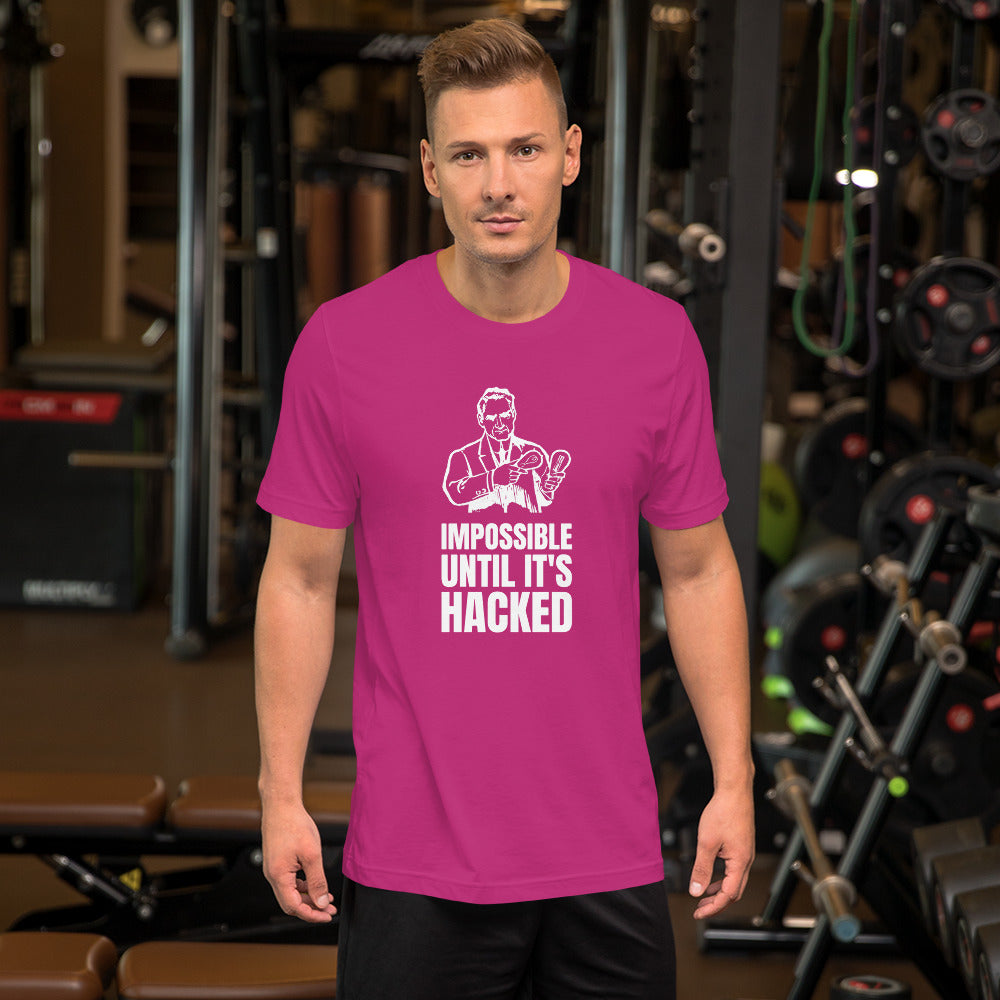 Impossible until it's hacked - Short-Sleeve Unisex T-Shirt (white text)