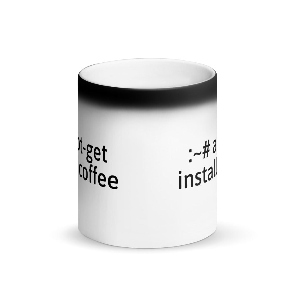 "apt-get install coffee" Hacker Mug (Matte Black Magic)