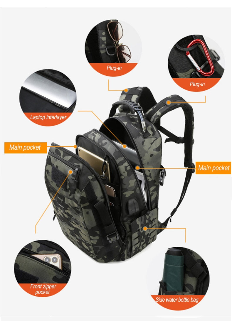 USB Tactical Backpack Hiking Military Bag Camping Rucksack Sport Backpacks Travelling Hiking Outdoor Bags Army Molle Bag