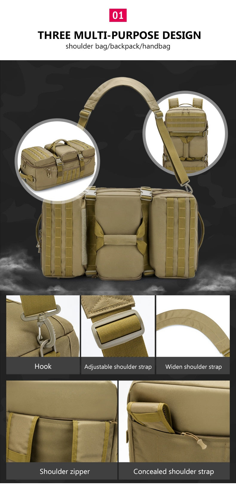 65L Tactical Military Outdoor Shoulders Package Waterproof Nylon Backpack Trekking Climbing High Capacity Travelling Bag