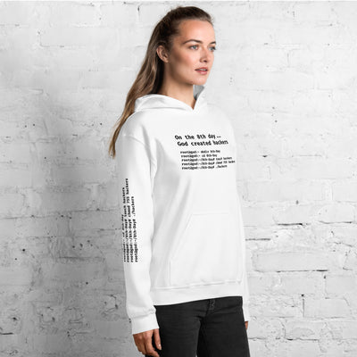On the 8th day God created hackers - Unisex Hoodie (front + sleeve print)
