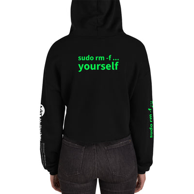 sudo rm -f yourself - Crop Hoodie (all sides print)